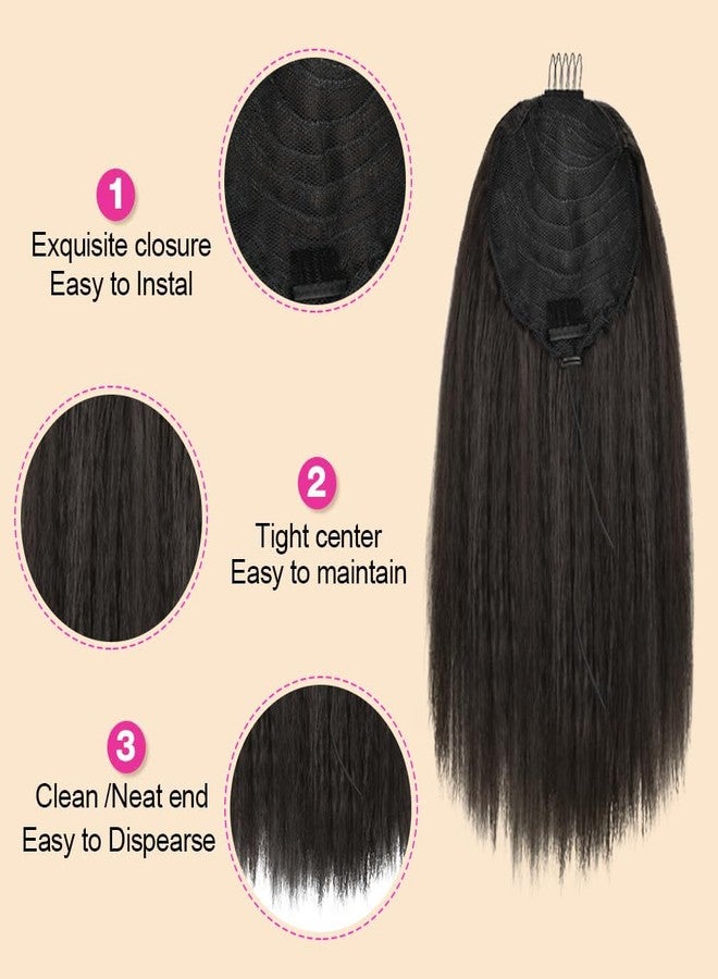 MODSIGHT Yaki Straight Ponytail Extension for Black Women, 14 Inch Black Brown Fluffy Thick Synthetic Yaki Ponytails, Drawstring Yaki Ponytail for Black Women Girls (Black Brown 2) - Image 5